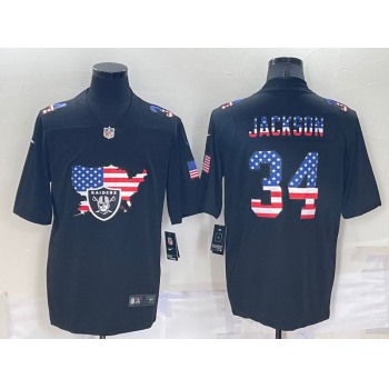 Men's Las Vegas Raiders #34 Bo Jackson 2022 USA Map Fashion Black Color Rush Stitched Nike Limited Jersey