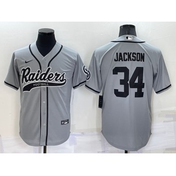 Men's Las Vegas Raiders #34 Bo Jackson Grey Stitched MLB Cool Base Nike Baseball Jersey