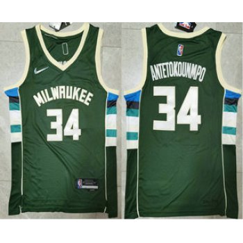 Men's Milwaukee Bucks #34 Giannis Antetokounmpo 75th Anniversary Diamond Green 2021 Stitched Jersey