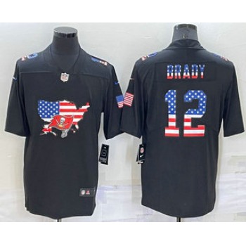 Men's Tampa Bay Buccaneers #12 Tom Brady 2022 USA Map Fashion Black Color Rush Stitched Nike Limited Jersey