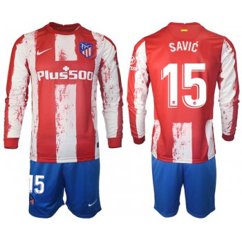 Men 2021-2022 Club Atletico Madrid home red Long Sleeve 15 Soccer Jersey