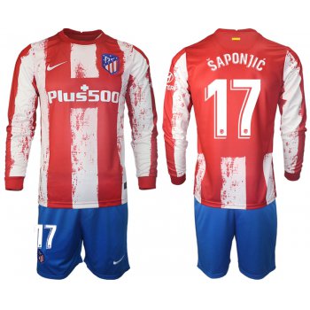 Men 2021-2022 Club Atletico Madrid home red Long Sleeve 17 Soccer Jersey