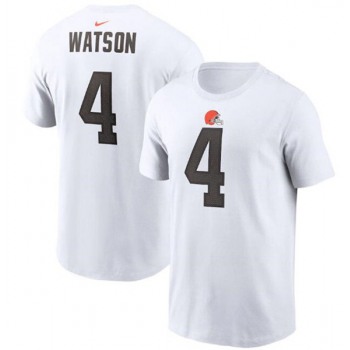 Men's Cleveland Browns #4 Deshaun Watson 2022 White Name & Number T-Shirt