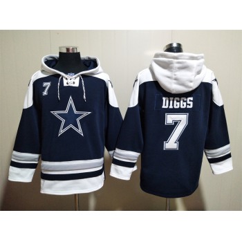 Men's Dallas Cowboys #7 Trevon Diggs Navy Blue Ageless Must Have Lace Up Pullover Hoodie