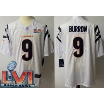 Men's Cincinnati Bengals #9 Joe Burrow Limited White 2022 Super Bowl LVI Bound Vapor Jersey