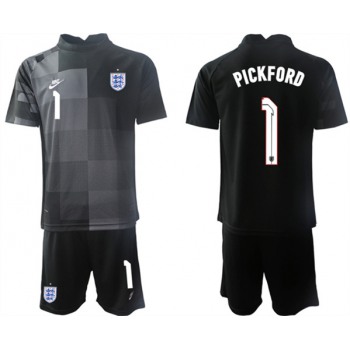 Men's England #1 Pickford Black Goalkeeper Soccer Jersey Suit