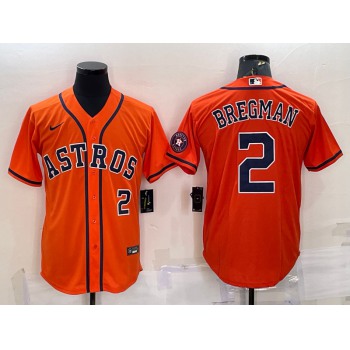 Men's Houston Astros #2 Alex Bregman Number Orange With Patch Stitched MLB Cool Base Nike Jersey