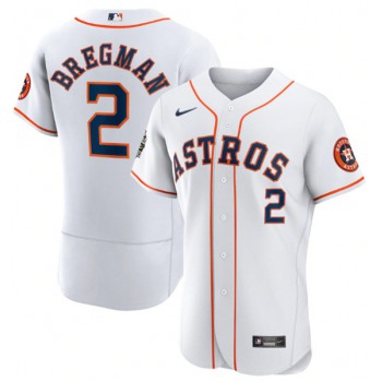 Men's Houston Astros #2 Alex Bregman White 2022 World Series Flex Base Stitched Baseball Jersey