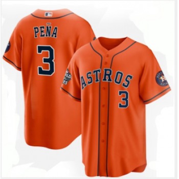 Men's Houston Astros #3 Jeremy Pe?a Orange 2022 World Series Home Stitched Baseball Jersey
