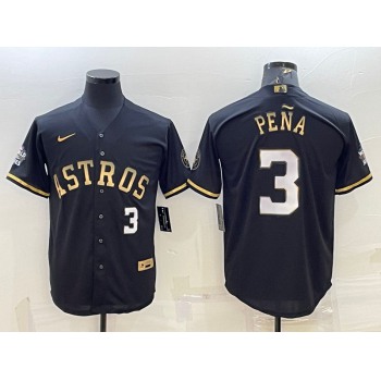 Men's Houston Astros #3 Jeremy Pena Number Black Gold 2022 World Series Stitched Baseball Jersey