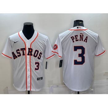 Men's Houston Astros #3 Jeremy Pena Number White With Patch Stitched MLB Cool Base Nike Jersey