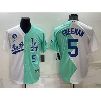 Men's Los Angeles Dodgers #5 Freddie Freeman White Green Number 2022 Celebrity Softball Game Cool Base Jersey