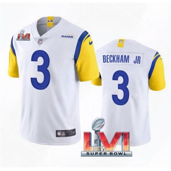 Men's Los Angeles Rams #3 Odell Beckham Jr. 2022 White Super Bowl LVI Vapor Limited Stitched Jersey