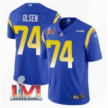 Men's Los Angeles Rams #74 Merlin Olsen 2022 Royal Super Bowl LVI Vapor Limited Stitched Jersey