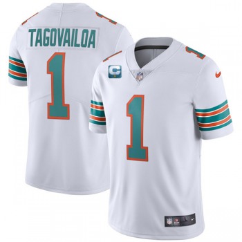 Men's Miami Dolphins 2022 #1 Tua Tagovailoa White With 1-star C Patch Stitched Jersey