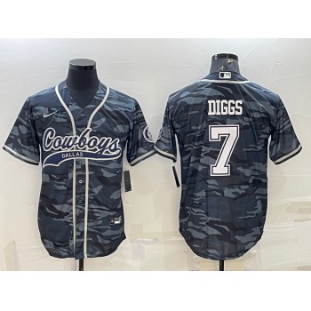 Men's Dallas Cowboys #7 Trevon Diggs Grey Camo With Patch Cool Base Stitched Baseball Jersey