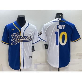 Men's Los Angeles Rams #10 Cooper Kupp Royal White Split With Patch Cool Base Stitched Baseball Jersey