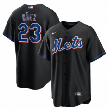 Men's New York Mets #23 Javier Baez Black 2022 Cool Base Stitched Baseball Jersey
