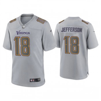Men's Minnesota Vikings #18 Justin Jefferson Gray Atmosphere Fashion Stitched Game Jersey