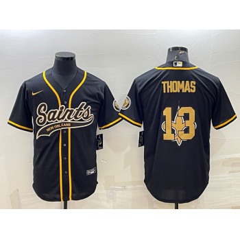 Men's New Orleans Saints #13 Michael Thomas Black Team Big Logo With Patch Cool Base Stitched Baseball Jersey