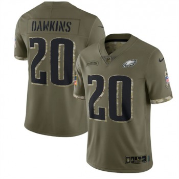 Men's Philadelphia Eagles #20 Brian Dawkins 2022 Olive Salute To Service Limited Stitched Jersey