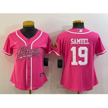 Women's San Francisco 49ers #19 Deebo Samuel Pink With Patch Cool Base Stitched Baseball Jersey