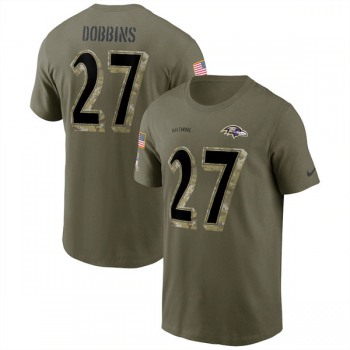 Men's Baltimore Ravens #27 J.K. Dobbins 2022 Olive Salute to Service T-Shirt