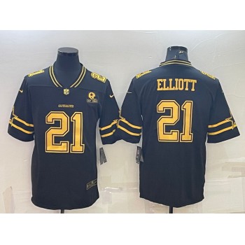 Men's Dallas Cowboys #21 Ezekiel Elliott Black Gold Edition With 1960 Patch Limited Stitched Football Jersey