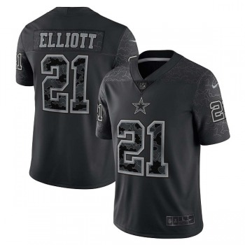 Men's Dallas Cowboys #21 Ezekiel Elliott Black Reflective Limited Stitched Football Jersey