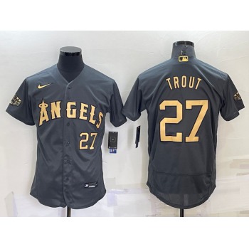 Men's Los Angeles Angels #27 Mike Trout Number Grey 2022 All Star Stitched Flex Base Nike Jersey