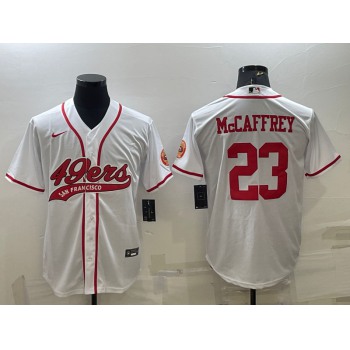 Men's San Francisco 49ers #23 Christian McCaffrey White With Patch Cool Base Stitched Baseball Jersey