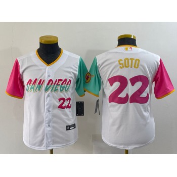 Youth San Diego Padres #22 Juan Soto Number White 2022 City Connect Cool Base Stitched Jersey