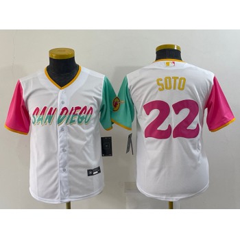 Youth San Diego Padres #22 Juan Soto White 2022 City Connect Cool Base Stitched Jersey