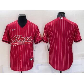 Men's San Francisco 49ers Blank Red Pinstripe With Patch Cool Base Stitched Baseball Jersey