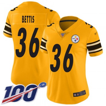 Nike Steelers #36 Jerome Bettis Gold Women's Stitched NFL Limited Inverted Legend 100th Season Jersey