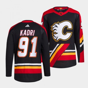 Men's Calgary Flames #91 Nazem Kadri Black 2022-23 Reverse Retro Stitched Jersey