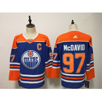Men's Edmonton Oilers #97 Connor McDavid Royal Blue With Orange Home Hockey Stitched NHL Jersey