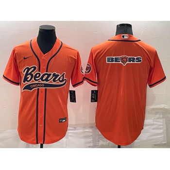 Men's Chicago Bears Orange Team Big Logo With Patch Cool Base Stitched Baseball Jersey