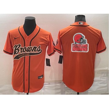 Men's Cleveland Browns Orange Team Big Logo With Patch Cool Base Stitched Baseball Jersey