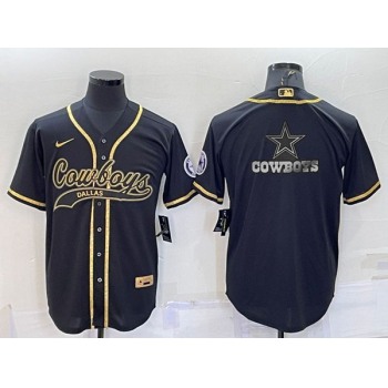 Men's Dallas Cowboys Black Gold Team Big Logo With Patch Cool Base Stitched Baseball Jersey