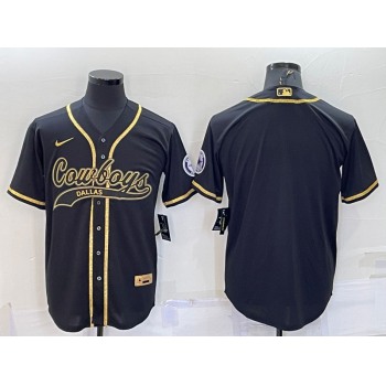 Men's Dallas Cowboys Black Gold With Patch Cool Base Stitched Baseball Jersey