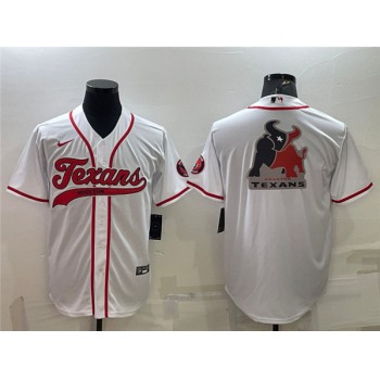 Men's Houston Texans White Team Big Logo With Patch Cool Base Stitched Baseball Jersey