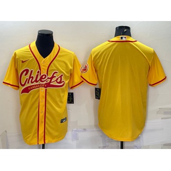 Men's Kansas City Chiefs Blank Gold With Patch Cool Base Stitched Baseball Jersey