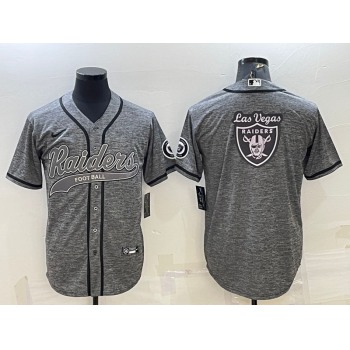 Men's Las Vegas Raiders Grey Team Big Logo With Patch Cool Base Stitched Baseball Jersey