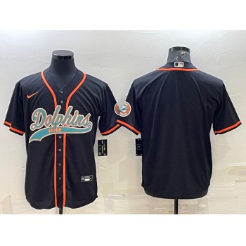 Men's Miami Dolphins Blank Black With Patch Cool Base Stitched Baseball Jersey