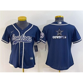 Youth Dallas Cowboys Navy Team Big Logo With Patch Cool Base Stitched Baseball Jersey