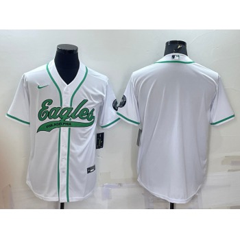 Men's Philadelphia Eagles Blank White With Patch Cool Base Stitched Baseball Jersey