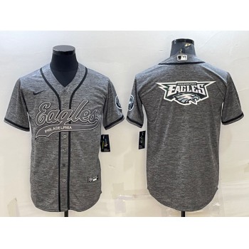 Men's Philadelphia Eagles Grey Team Big Logo With Patch Cool Base Stitched Baseball Jersey