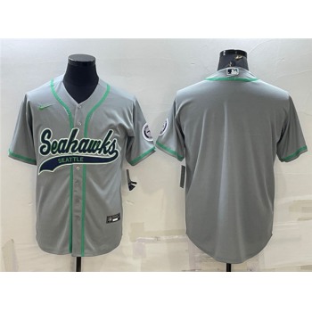 Men's Seattle Seahawks Gray With Patch Cool Base Stitched Baseball Jersey