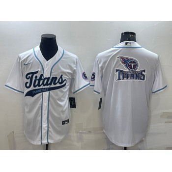 Men's Tennessee Titans White Team Big Logo With Patch Cool Base Stitched Baseball Jersey
